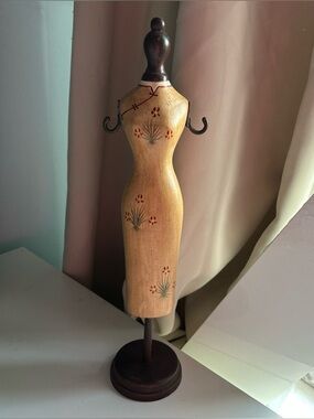 Vintage Hand Painted Wooden Qipao Style Jewelry Holder